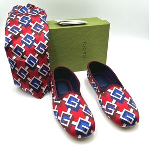 Gucci Satin Voyage Eco Geometric Print Grosgrain Trim Ballet Flats